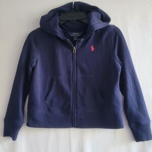Polo Ralph Lauren Full Zip Hoodie Kids Small 7 Navy Blue Pony Logo Hooded Jacket